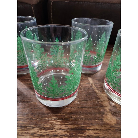 Set of 7 Vintage Libbey Christmas Pine Tree Rocks Glasses Set of 7  Snow Lowball - Picture 3 of 11